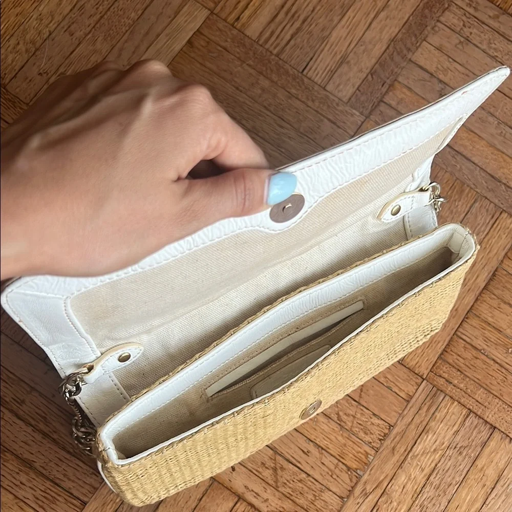 MICHAEL KORS Panama Straw White Leather Straw Woven Clutch Shoulder Y2K Purse - Picture 4 of 7